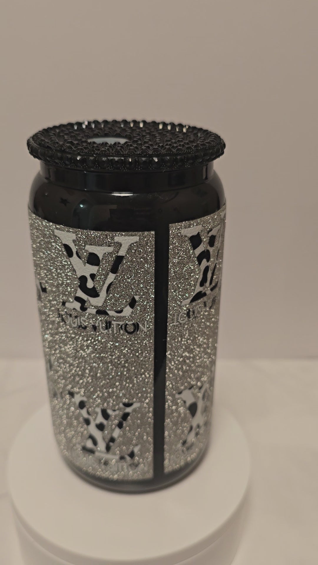 L.V 16oz black glass cup