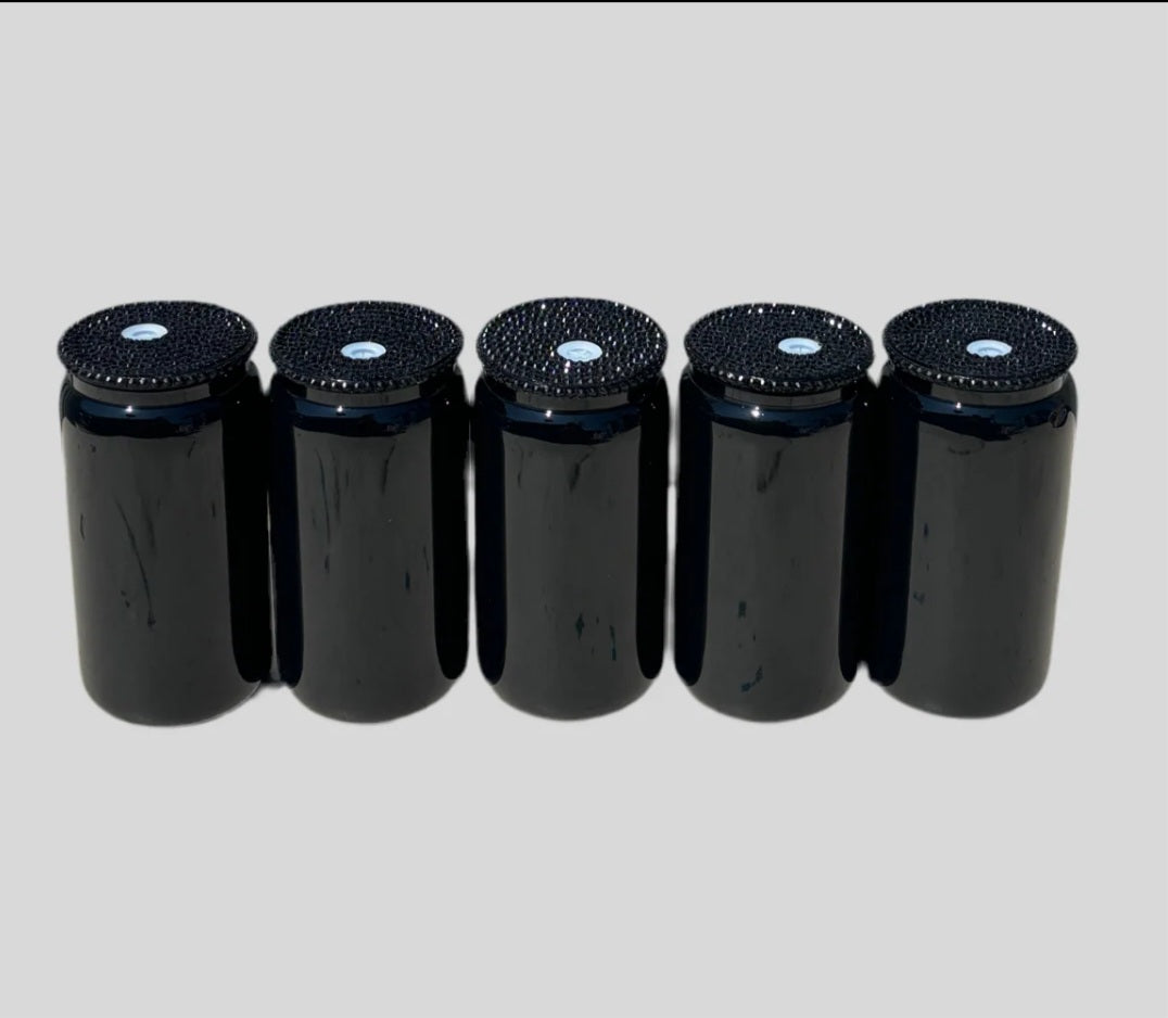 16oz Black glass cup with black diamond lid